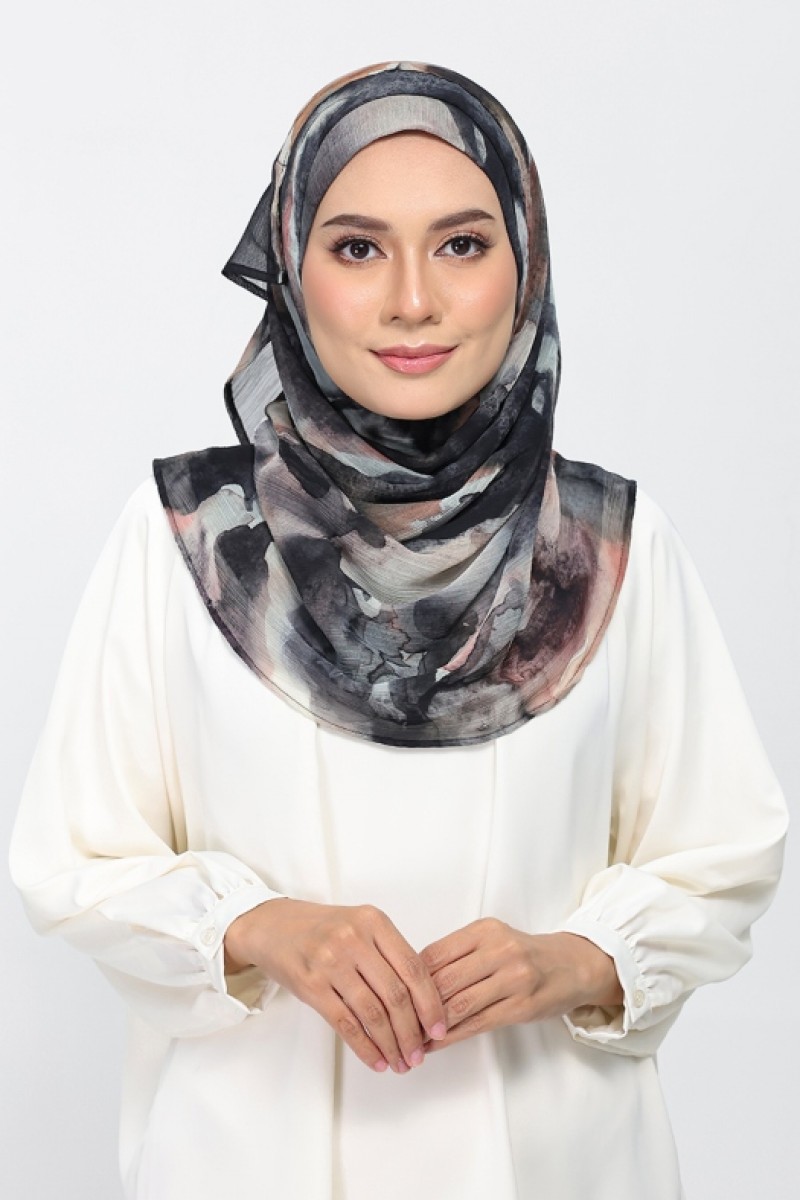 Candle Smoke - Printed Plus Crinkled Chiffon