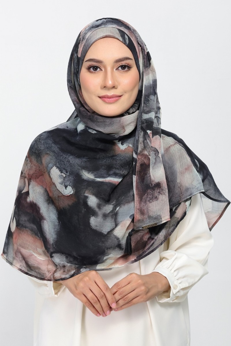 Candle Smoke - Printed Plus Crinkled Chiffon
