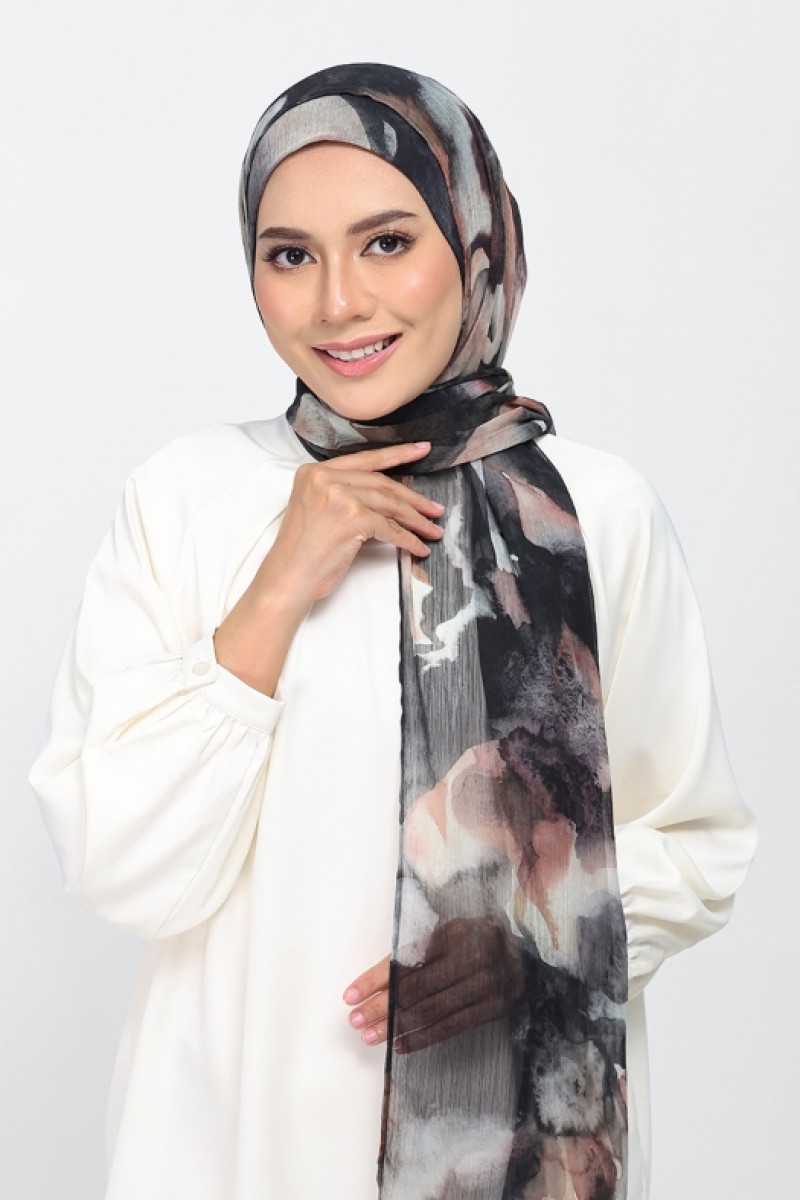 Candle Smoke - Printed Plus Crinkled Chiffon
