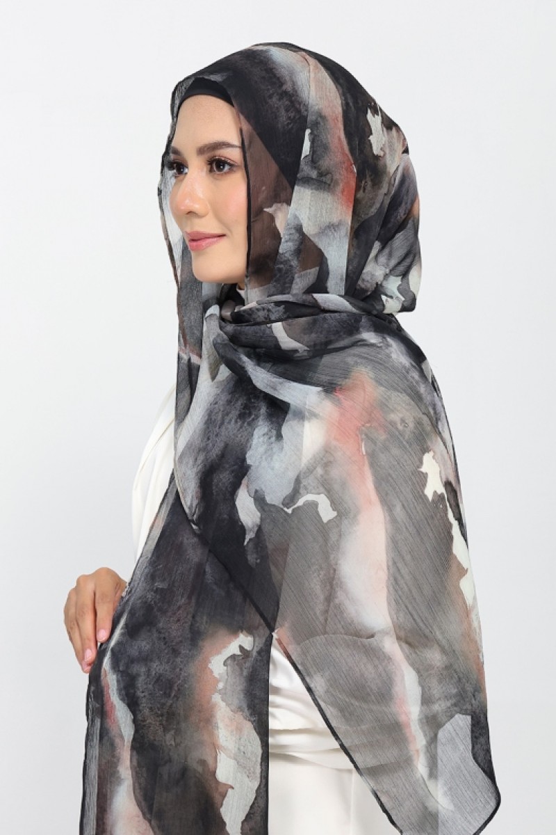 Candle Smoke - Printed Plus Crinkled Chiffon