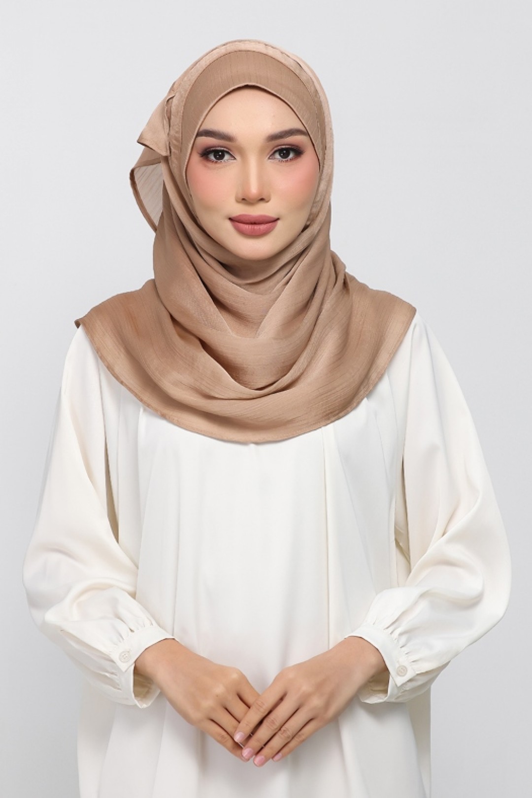 Caramel - Plain Crinkled Satin
