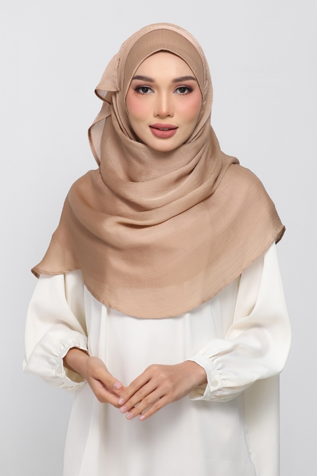 Caramel - Plain Crinkled Satin