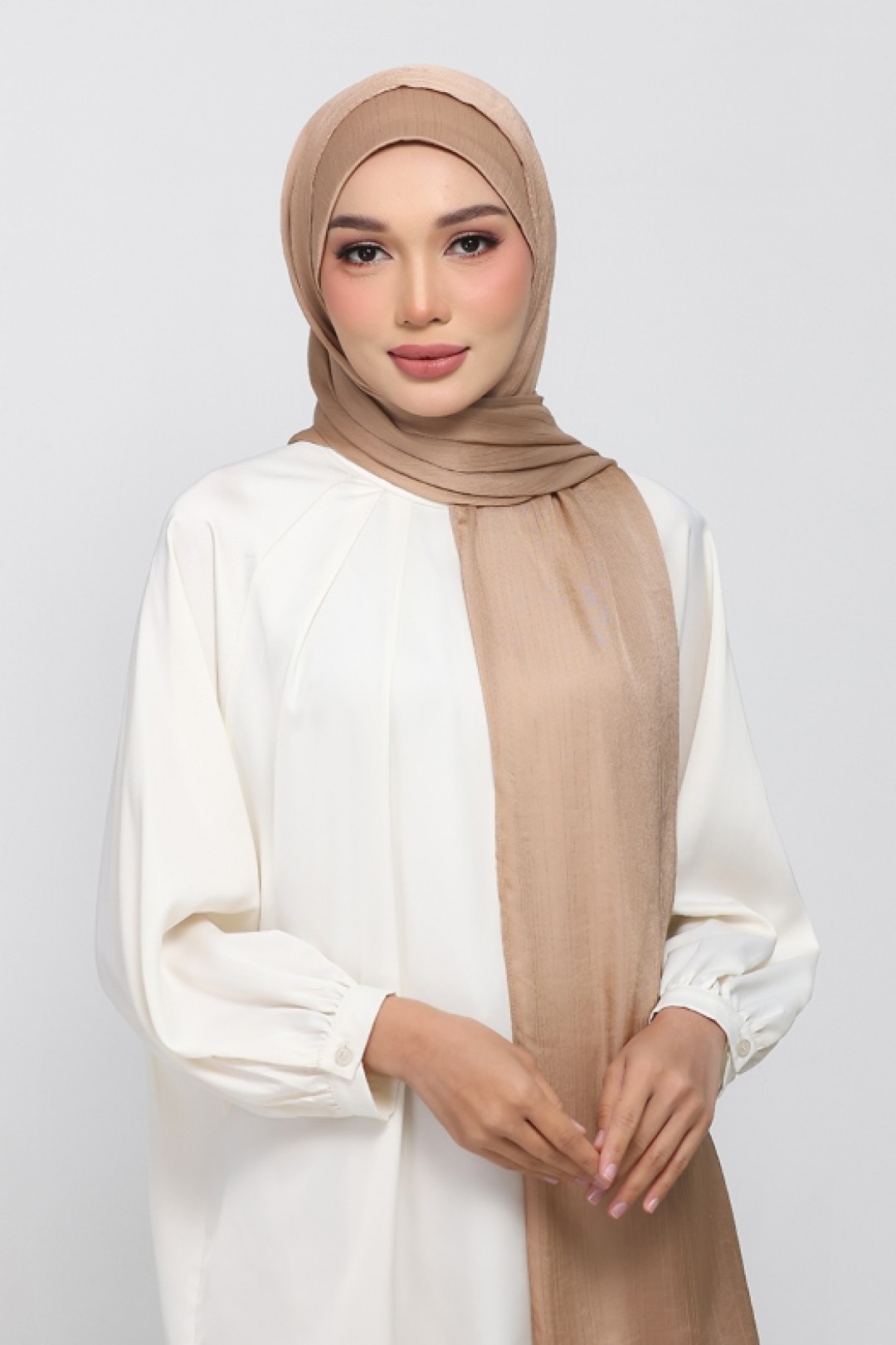 Caramel - Plain Crinkled Satin