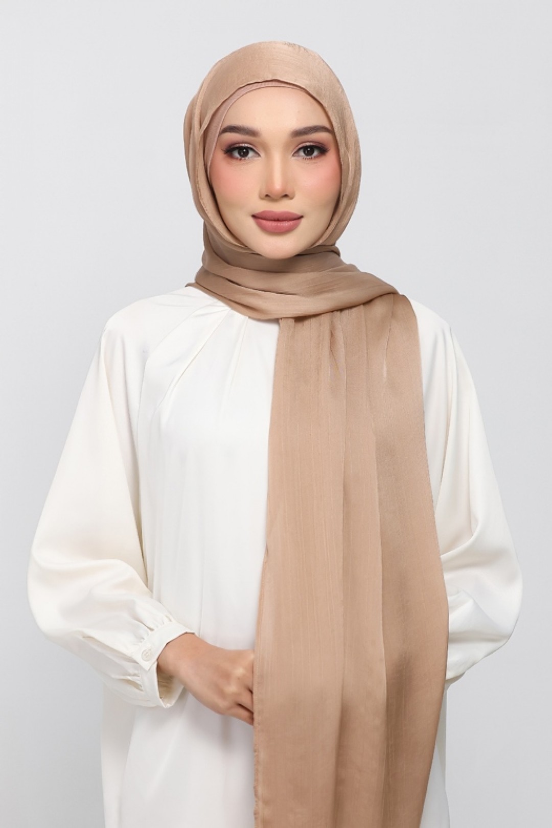 Caramel - Plain Crinkled Satin