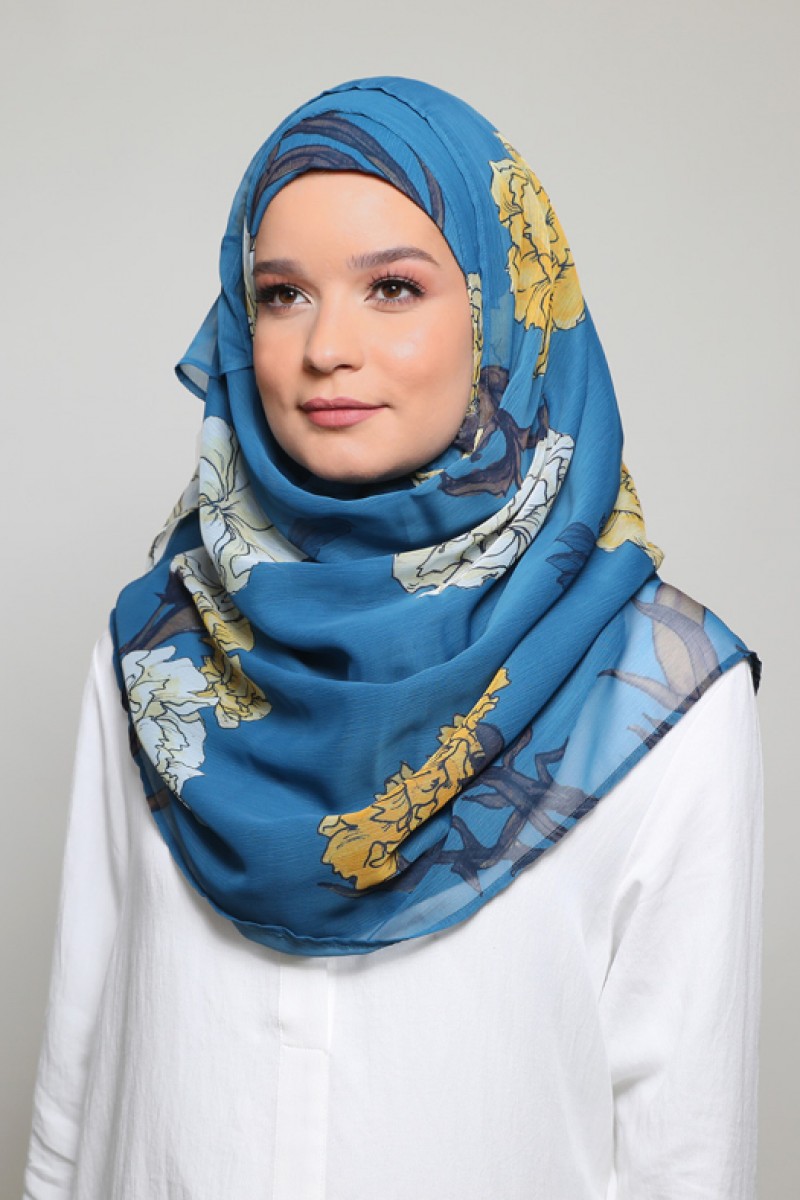 Carnation Blue – Printed Smooth Chiffon