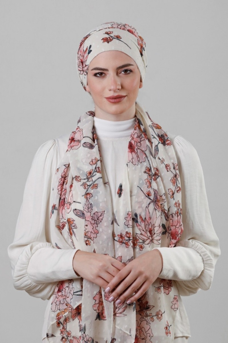 Carnation Dew - Printed Mosaic Butti Chiffon - Face Mask