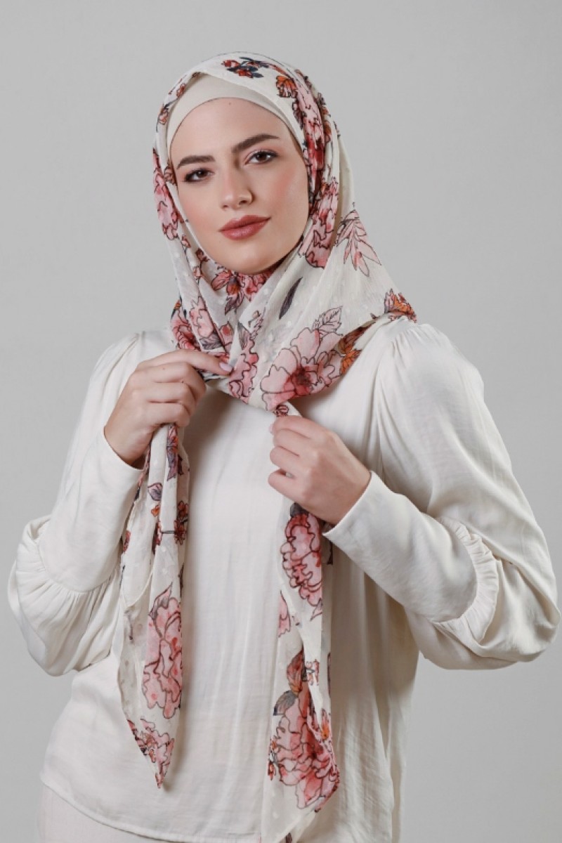 Carnation Dew - Printed Mosaic Butti Chiffon - Face Mask