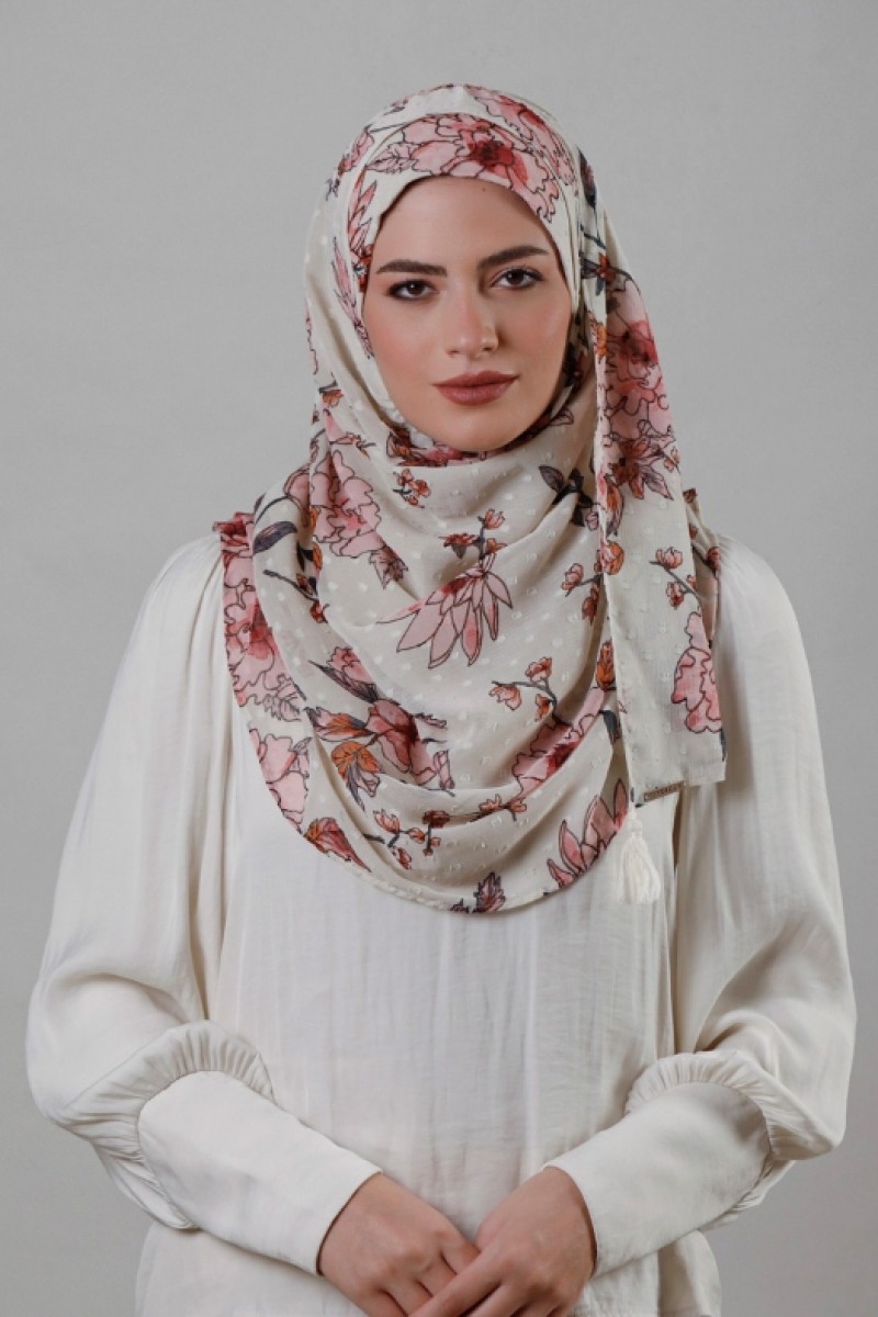 Carnation Dew - Printed Mosaic Butti Chiffon - Face Mask