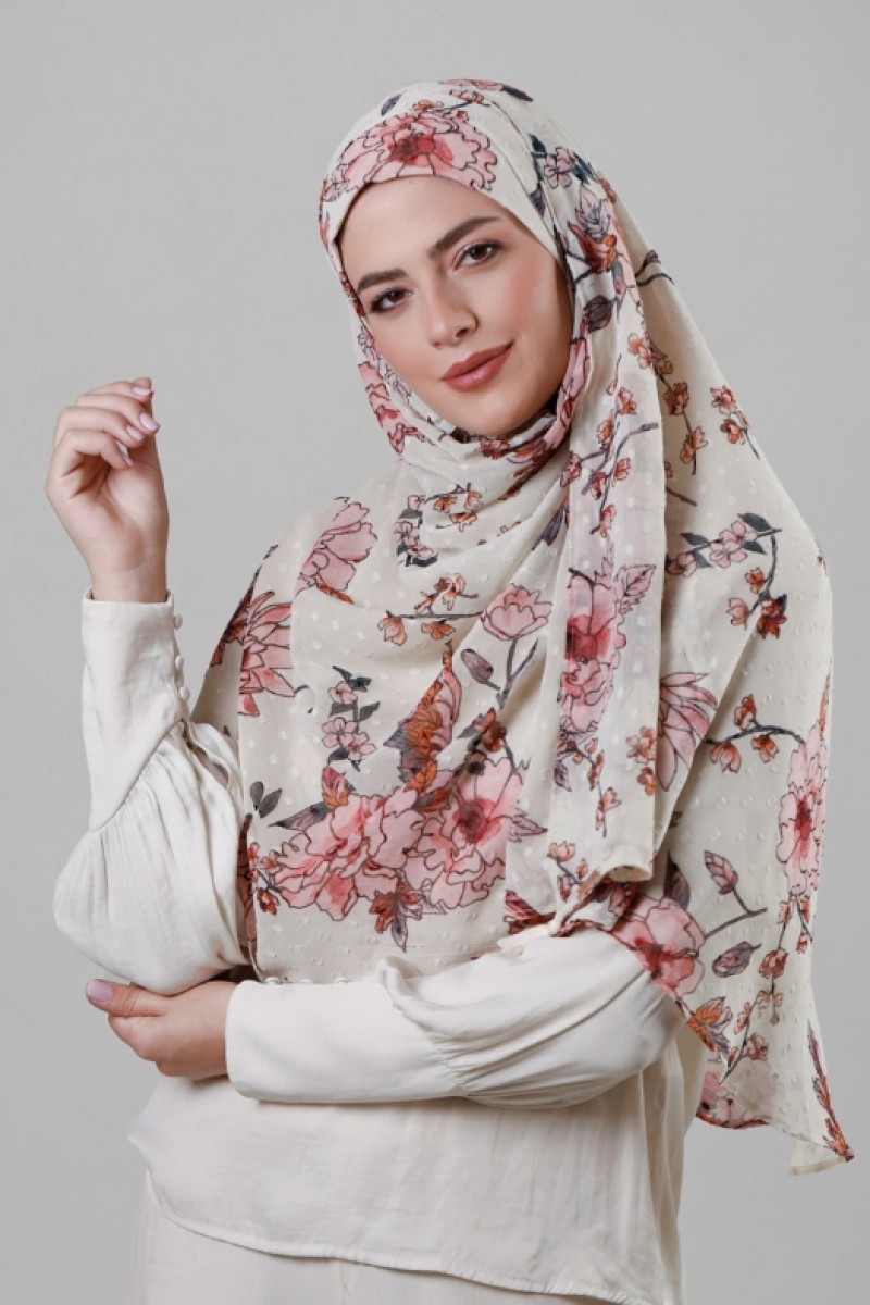 Carnation Dew - Printed Mosaic Butti Chiffon - Face Mask