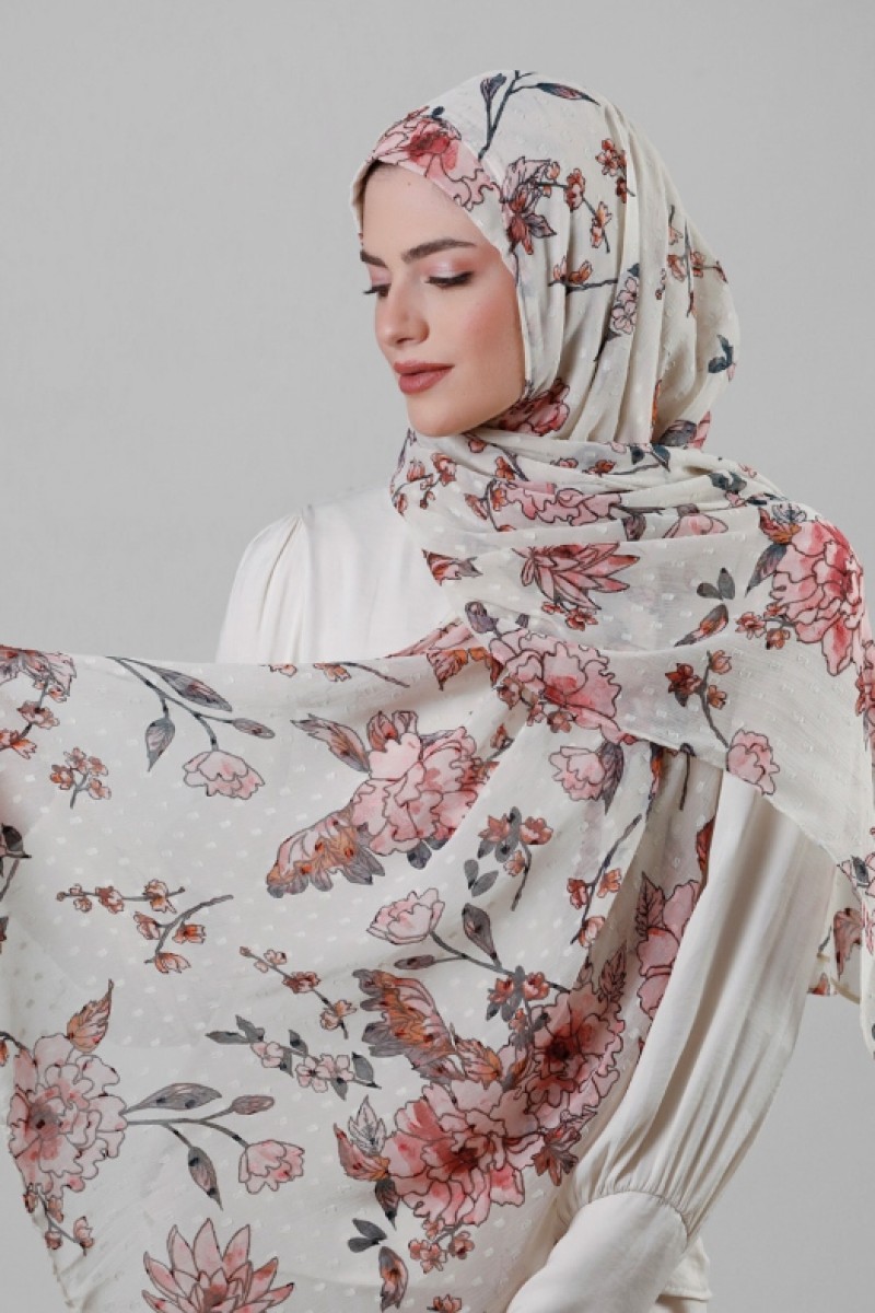 Carnation Dew - Printed Mosaic Butti Chiffon - Face Mask