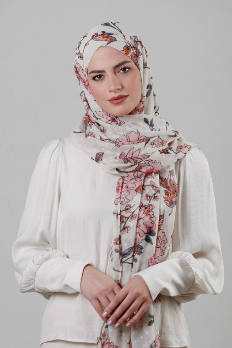 Carnation Dew - Printed Mosaic Butti Chiffon - Face Mask