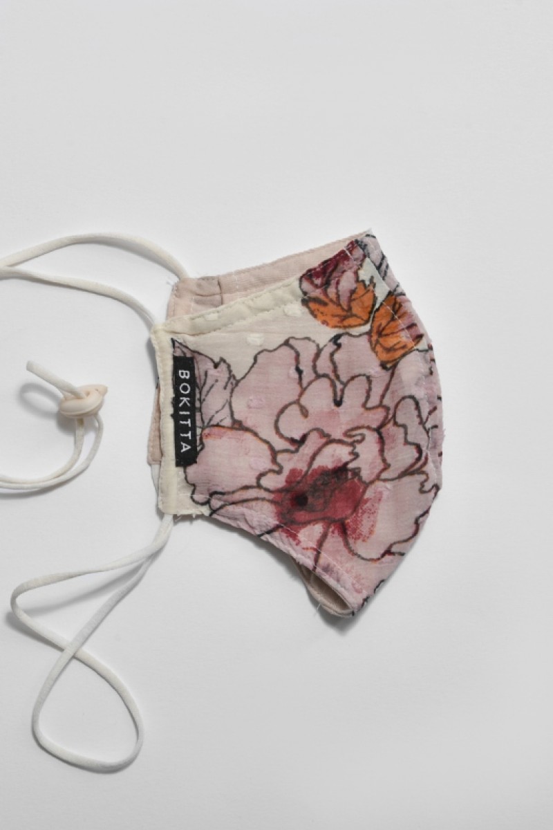 Carnation Dew - Printed Mosaic Butti Chiffon - Face Mask