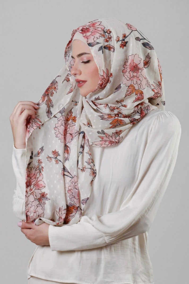 Carnation Dew - Printed Mosaic Butti Chiffon - Face Mask