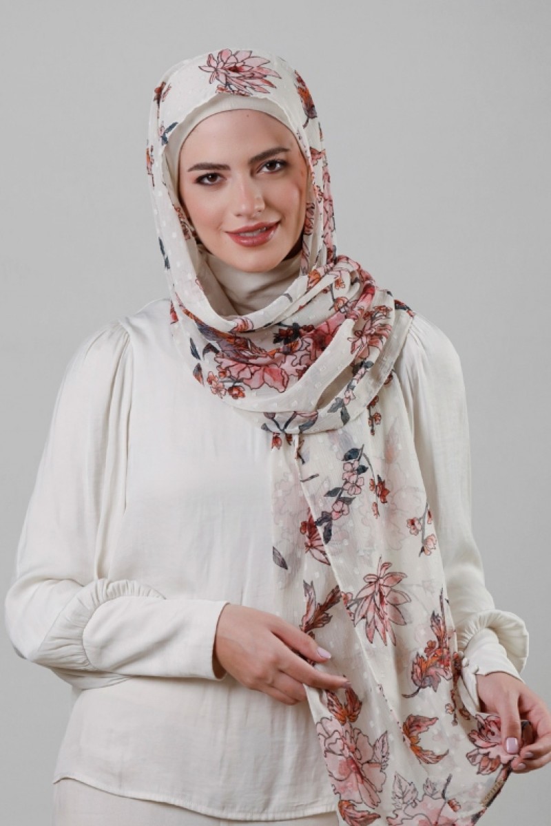 Carnation Dew - Printed Mosaic Butti Chiffon - Face Mask