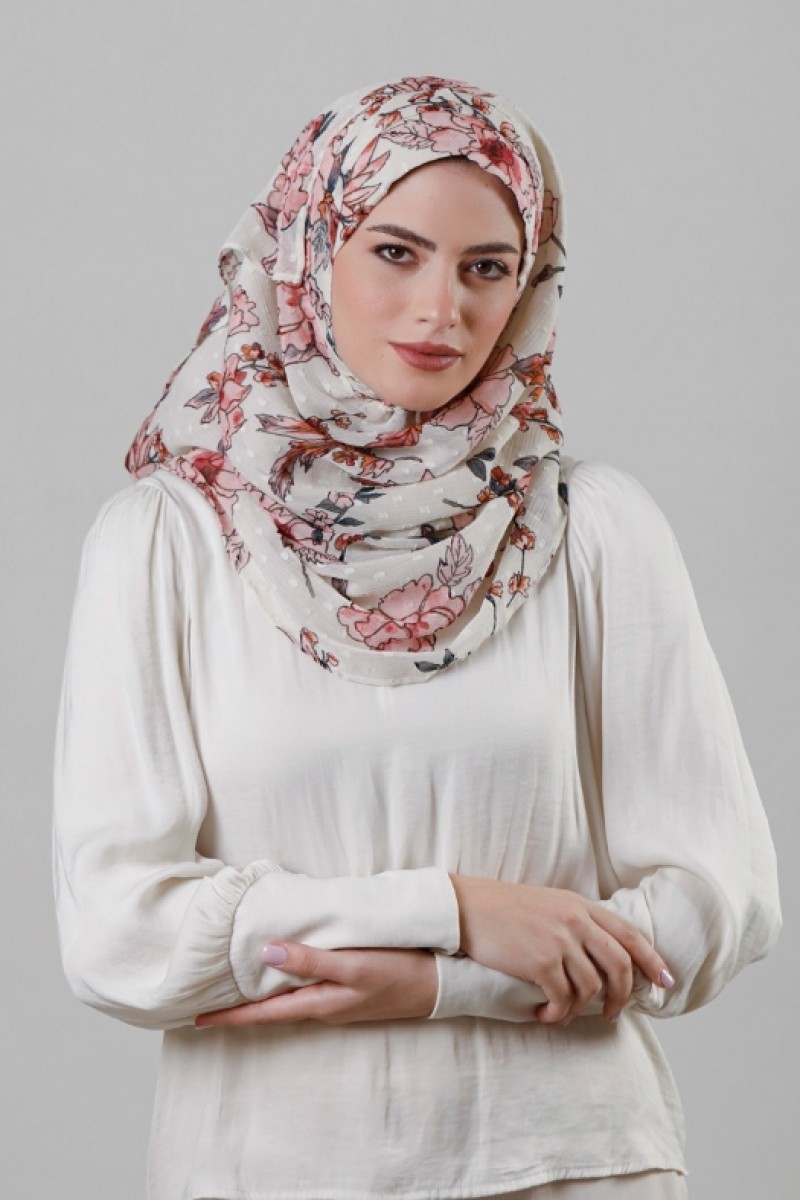 Carnation Dew - Printed Mosaic Butti Chiffon - Face Mask