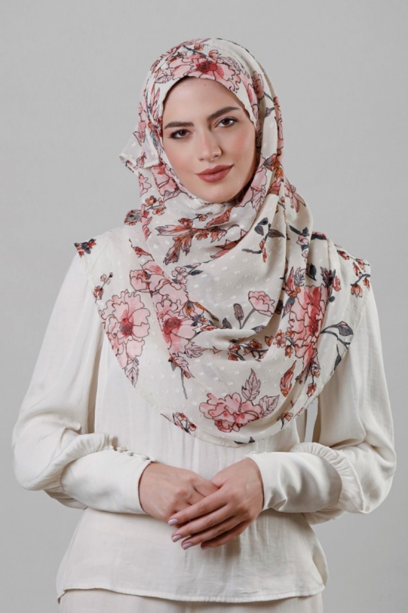 Carnation Dew - Printed Mosaic Butti Chiffon - Face Mask