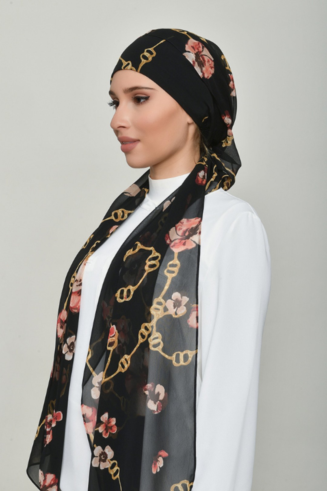 Chains Black - Printed Georgette