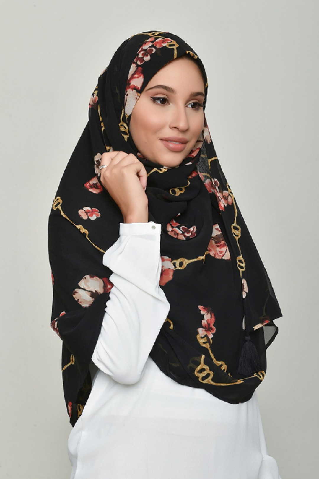 Chains Black - Printed Georgette