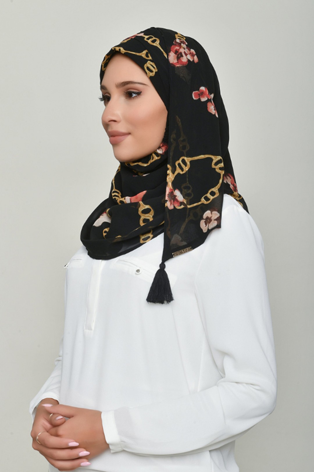 Chains Black - Printed Georgette