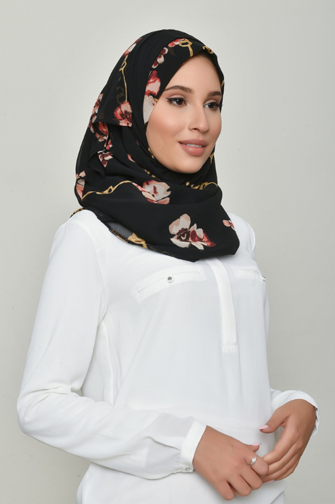 Chains Black - Printed Georgette