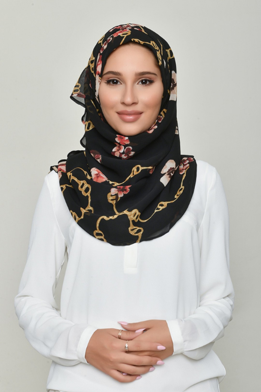 Chains Black - Printed Georgette