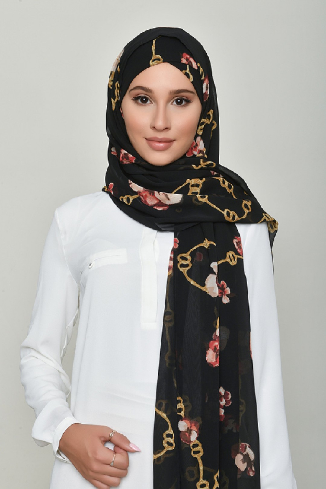 Chains Black - Printed Georgette