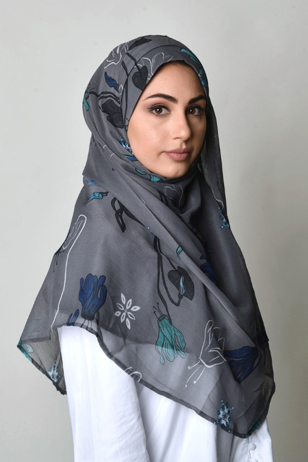 Cyclamen Blues - Printed Crinkled Chiffon
