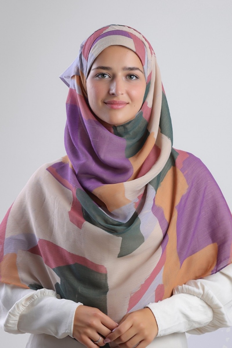 Cocktail - Printed Plus Crinkled Chiffon - Cap Shawl