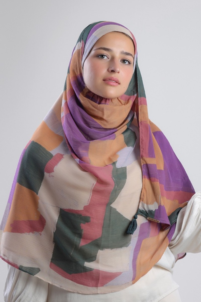 Cocktail - Printed Plus Crinkled Chiffon - Cap Shawl