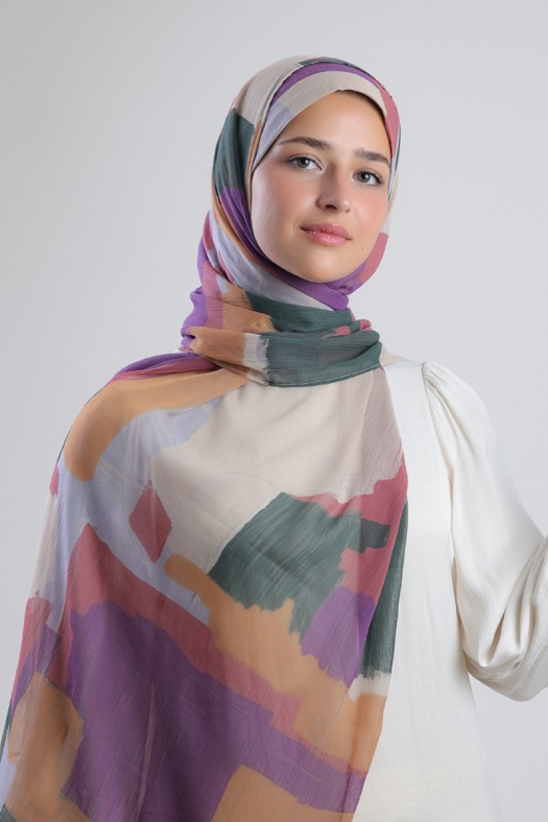 Cocktail - Printed Plus Crinkled Chiffon - Cap Shawl