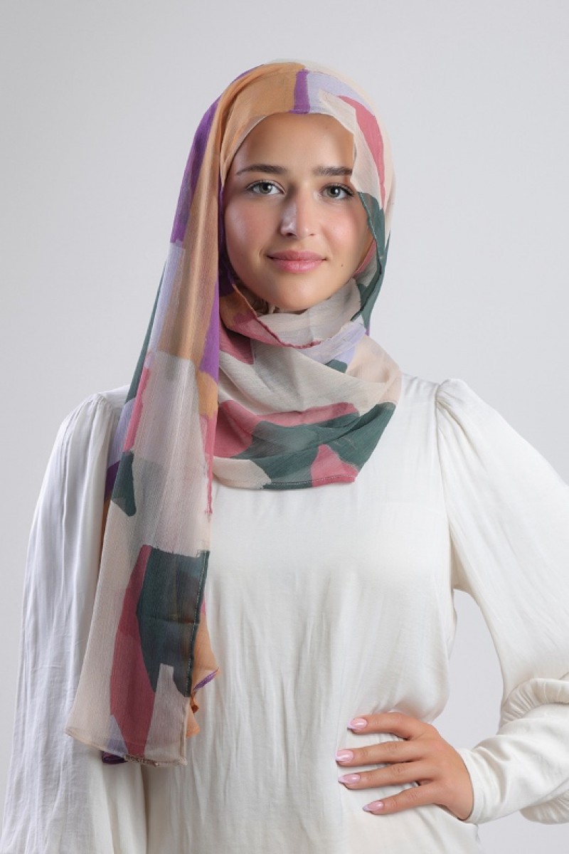 Cocktail - Printed Plus Crinkled Chiffon - Cap Shawl