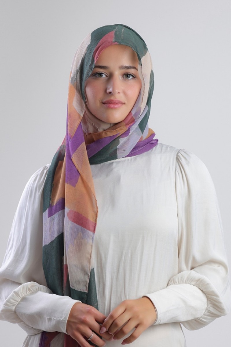 Cocktail - Printed Plus Crinkled Chiffon - Cap Shawl