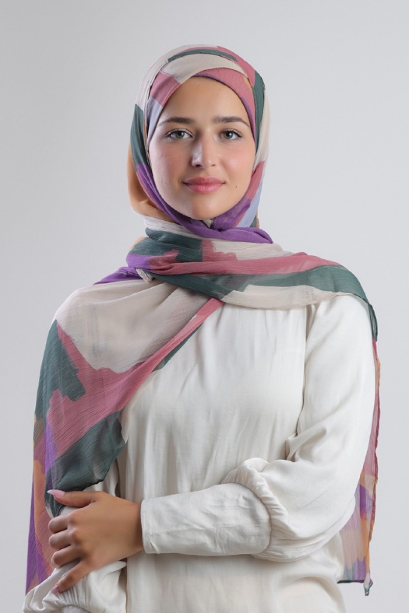 Cocktail - Printed Plus Crinkled Chiffon - Cap Shawl