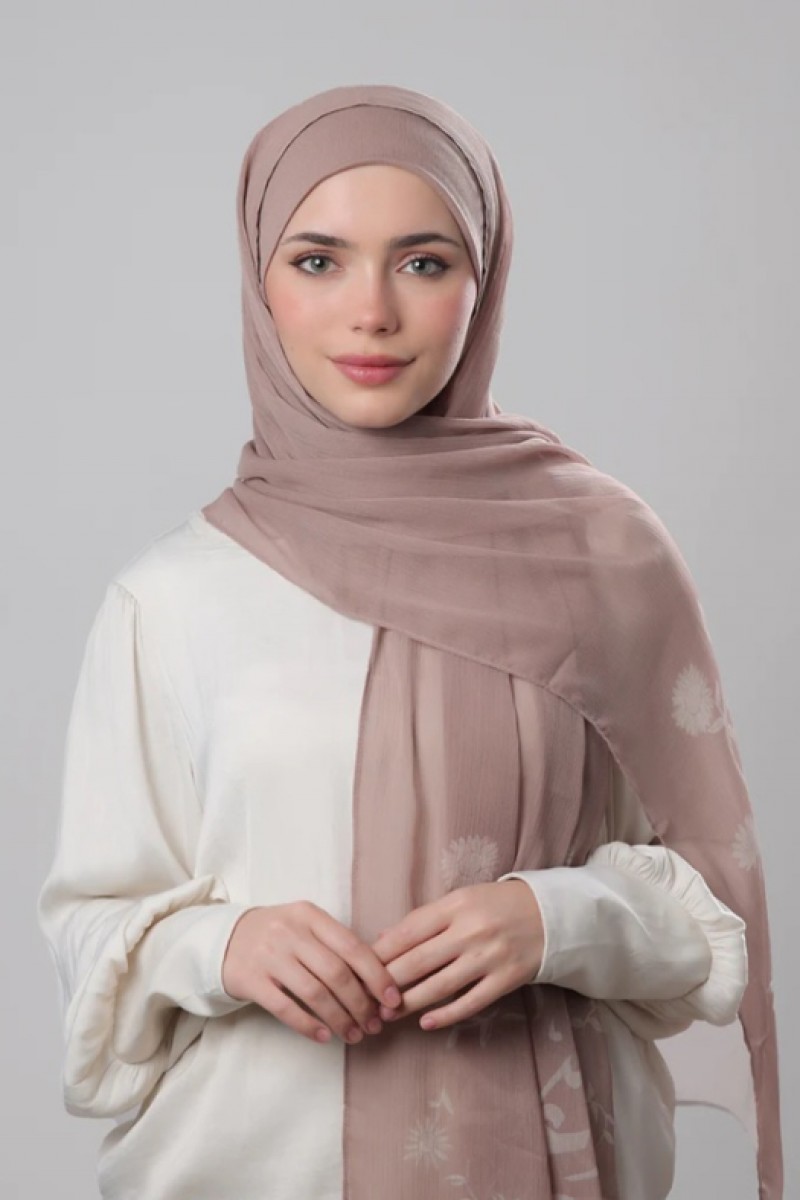 Confident Taupe - Printed Crinkled Chiffon