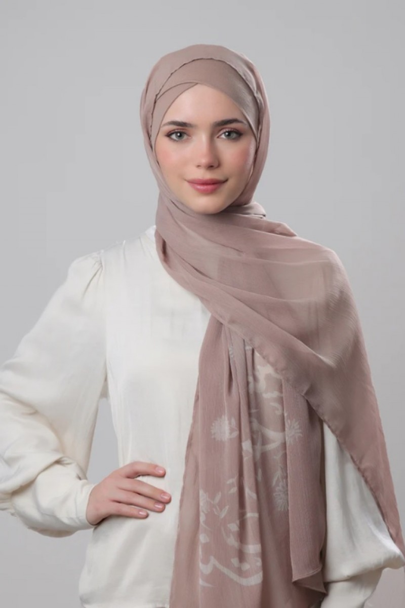 Confident Taupe - Printed Crinkled Chiffon