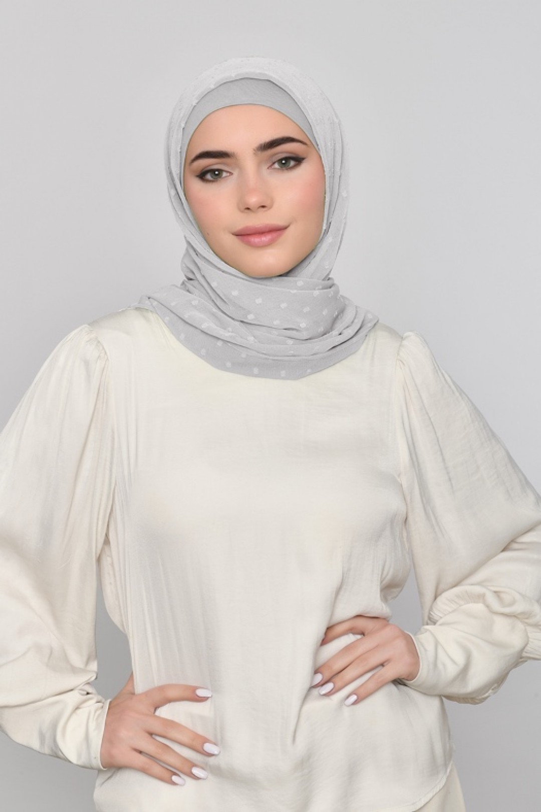 Cool Gray - Plain Mosaic Butti Chiffon