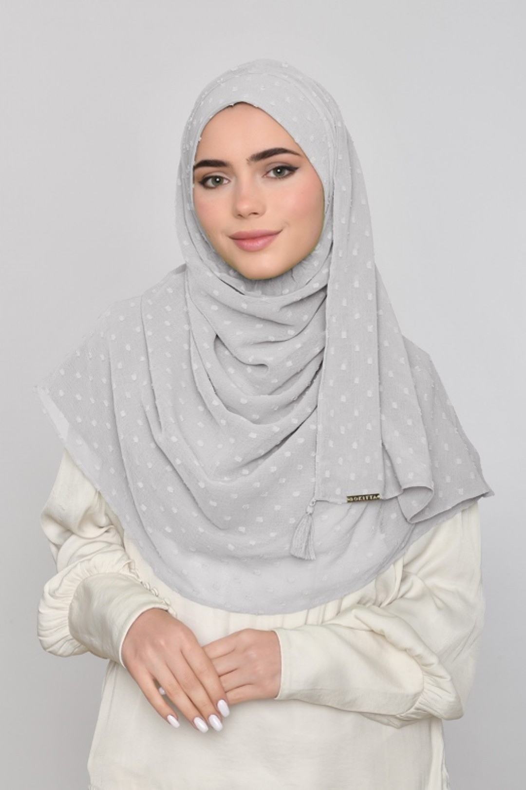 Cool Gray - Plain Mosaic Butti Chiffon