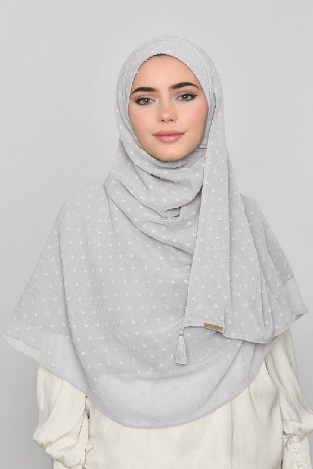 Cool Gray - Plain Mosaic Butti Chiffon