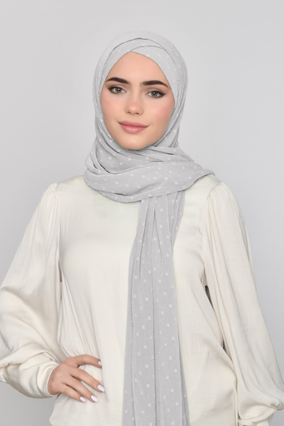 Cool Gray - Plain Mosaic Butti Chiffon