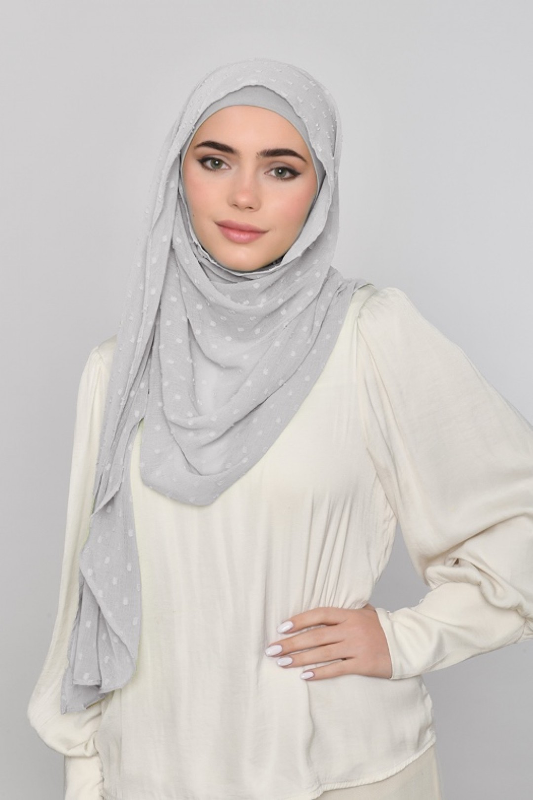 Cool Gray - Plain Mosaic Butti Chiffon
