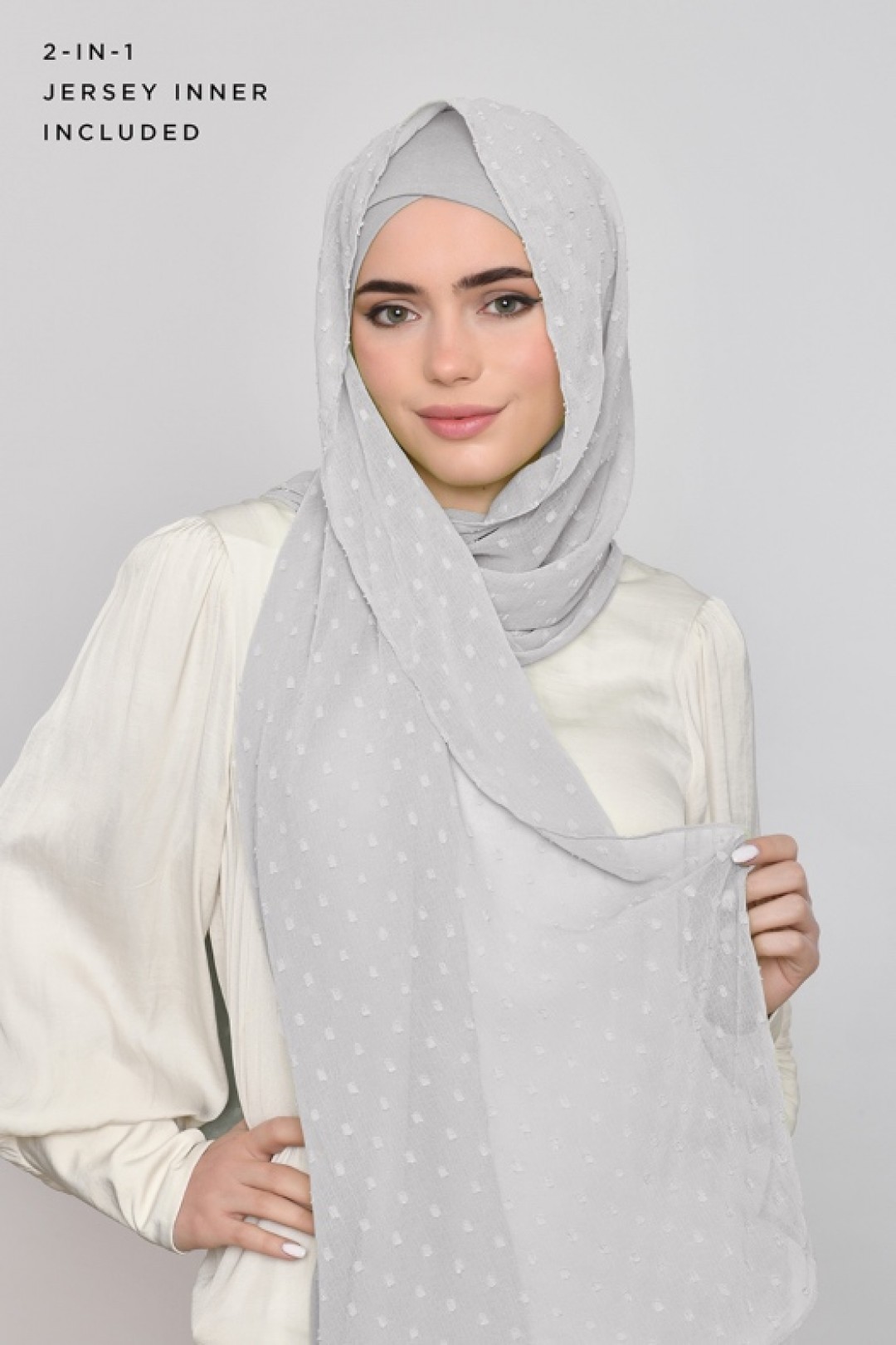 Cool Gray - Plain Mosaic Butti Chiffon