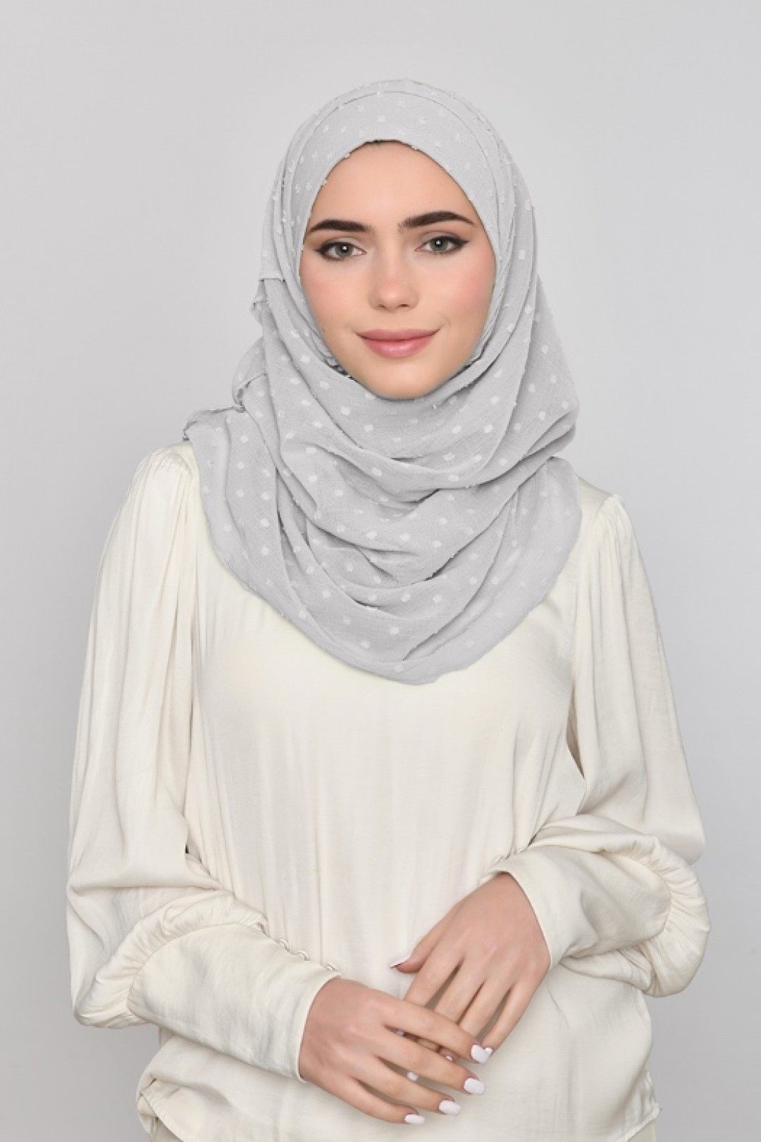 Cool Gray - Plain Mosaic Butti Chiffon