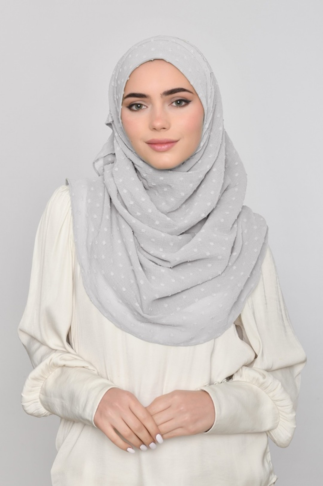 Cool Gray - Plain Mosaic Butti Chiffon