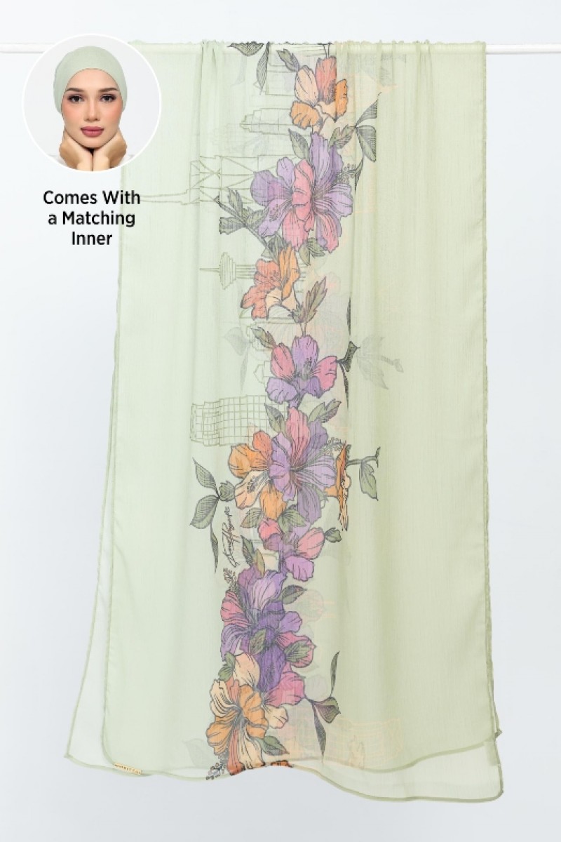 Mint Blossoms - Printed Plus Crinkled Chiffon