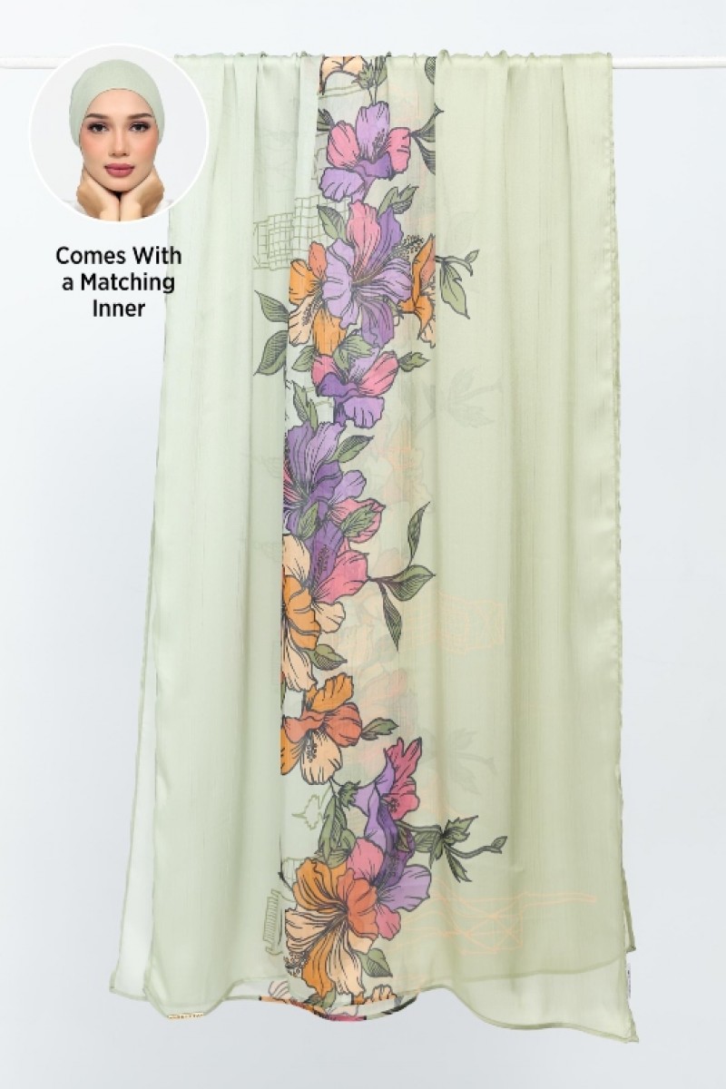 Mint Blossoms - Printed Plus Crinkled Satin Chiffon