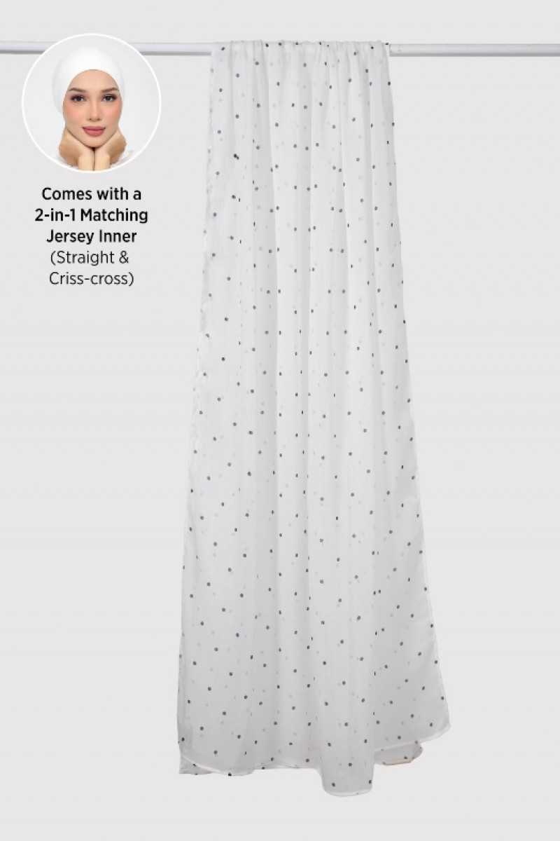 Polka Off White - Printed Plus Crinkled Chiffon