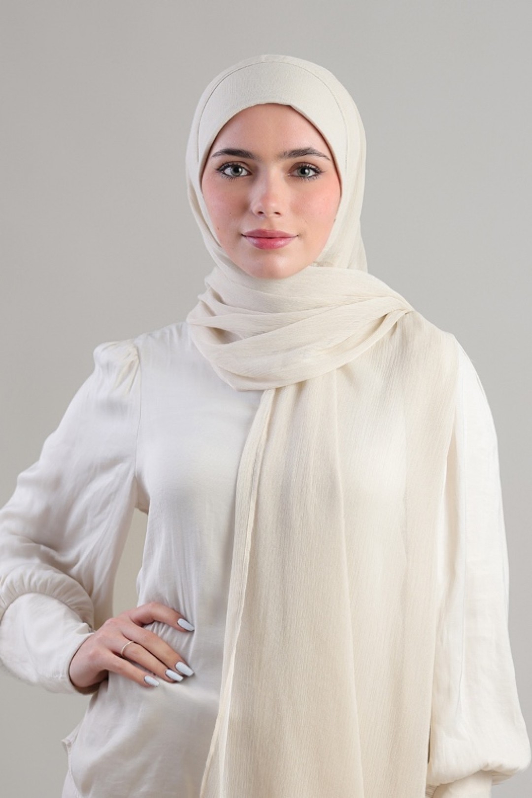 Cream - Plain Crinkled Chiffon