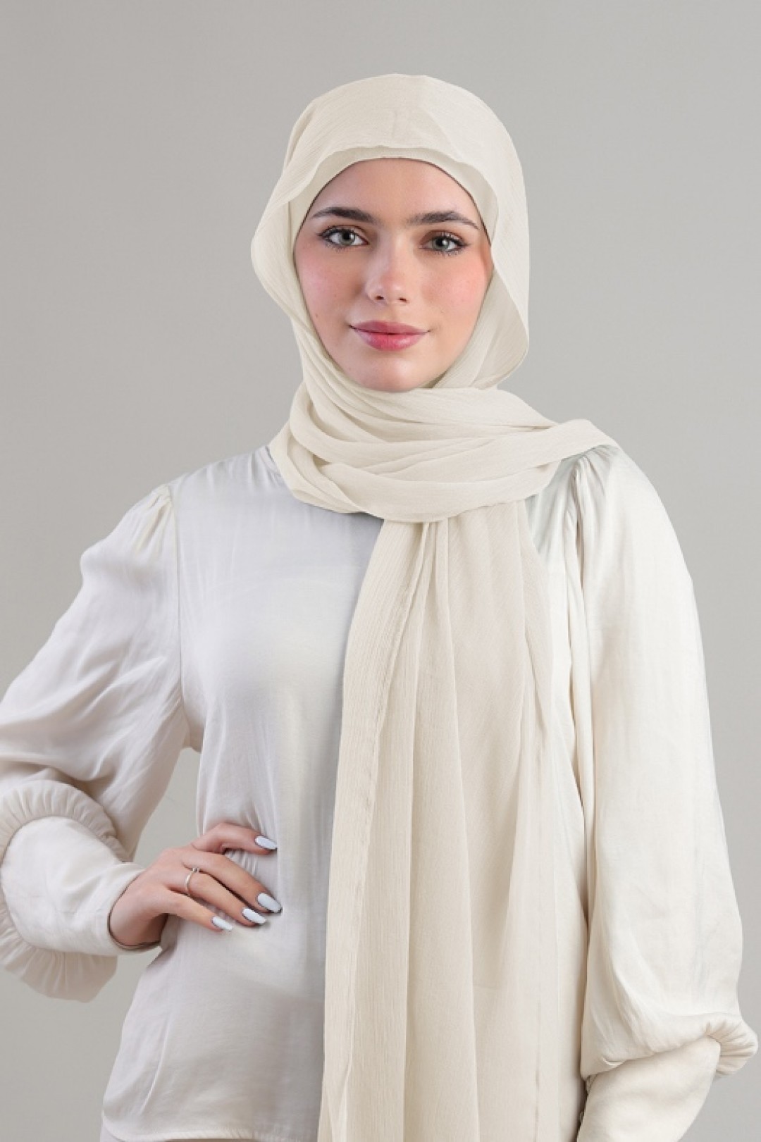 Cream - Plain Crinkled Chiffon