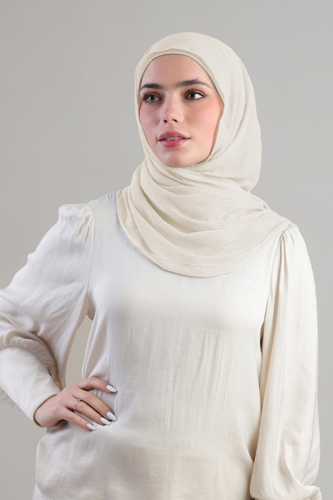 Cream - Plain Crinkled Chiffon