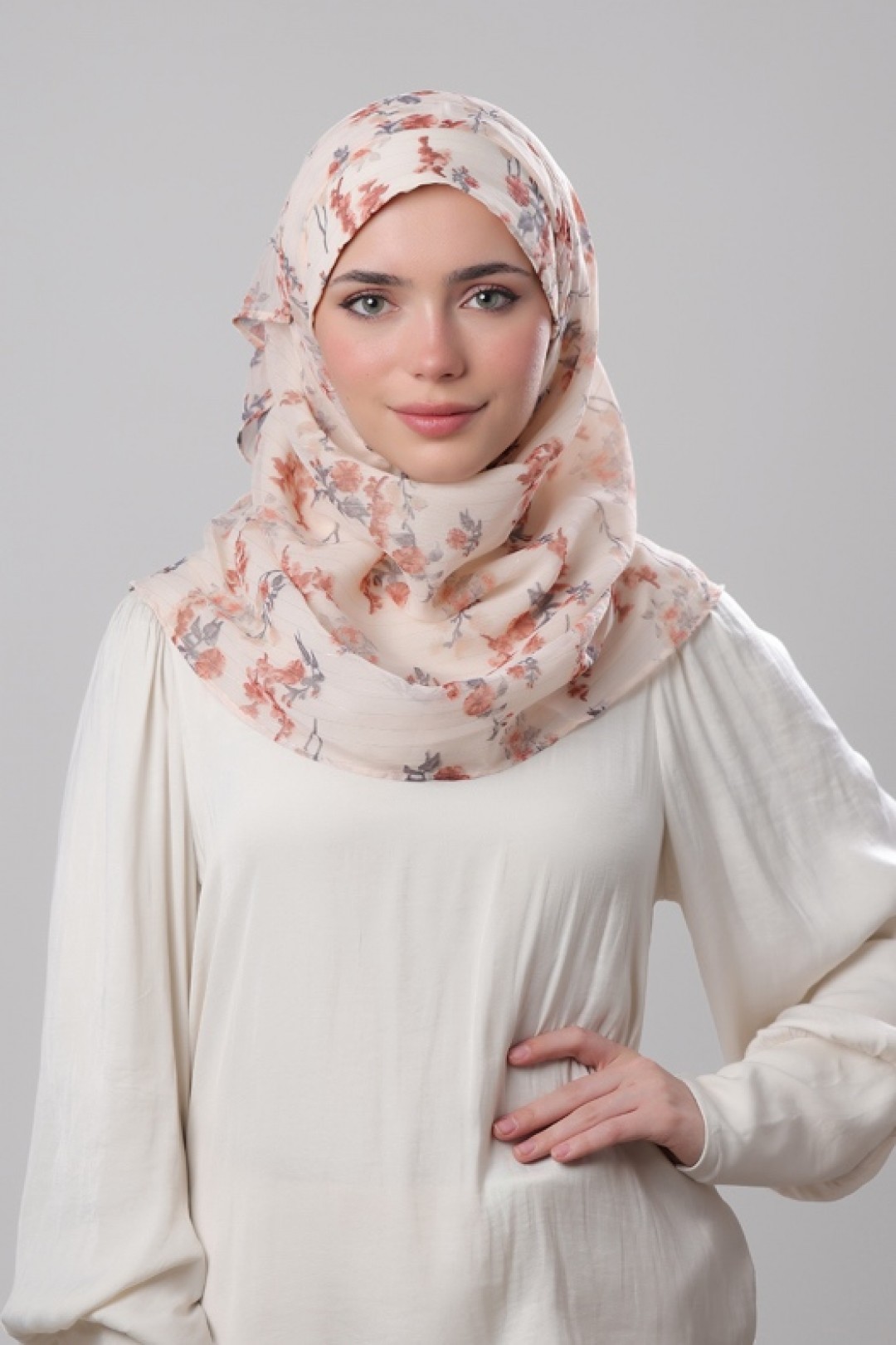 Cream Shimmer - Printed Crinkled Chiffon Lurex